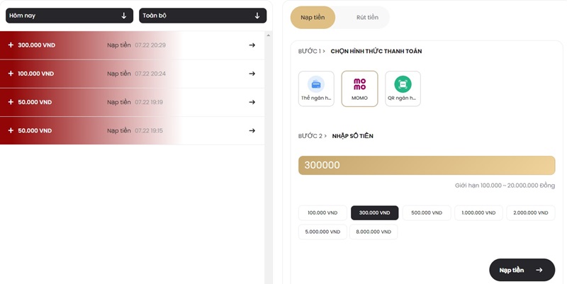 Nạp tiền AB77 qua Momo Pay