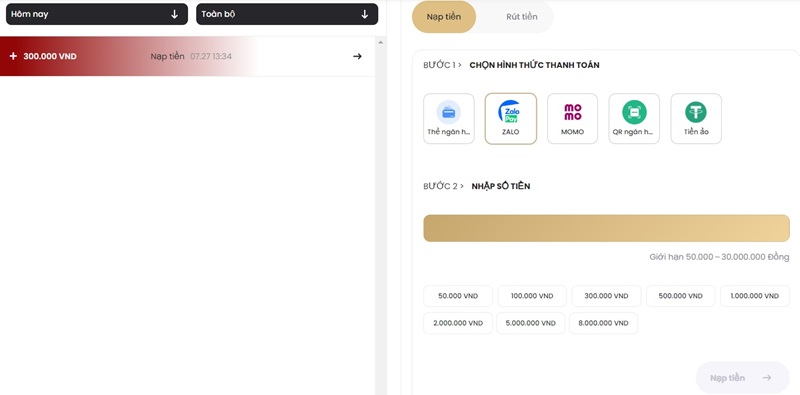 Nạp tiền AB77 qua ví điện tử Zalo Pay